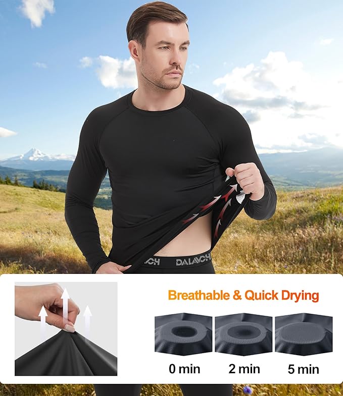 5Pack Men's Compression Shirts Long Sleeve Athletic Workout Sports Undershirt Base Layer Top for Winter