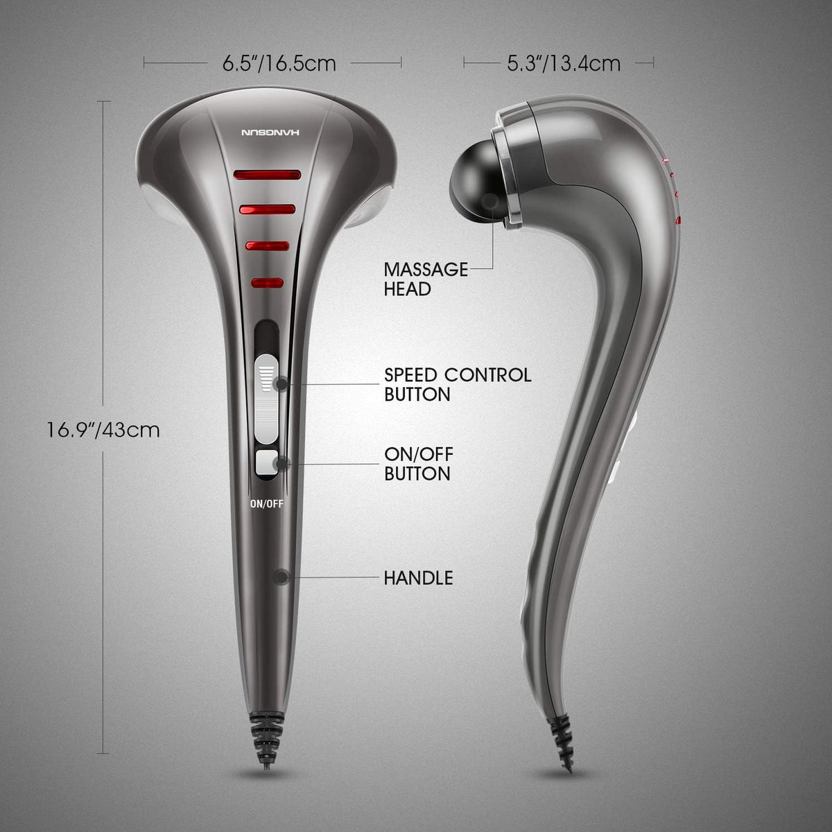 HANGSUN Handheld Back Massager for Pain Relief, Electric Double Head Percussion for Neck, Shoulder, Leg, Foot, Body Muscle Relaxation, Deep Tissue Massager MG460, Corded, 2.3 lbs, Metallic Gray