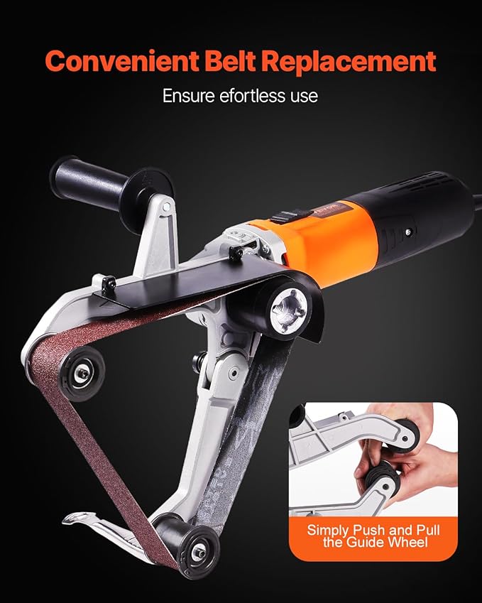 VEVOR 1000W Pipe Belt Sander, 6-Speed Tube Polisher 1100-3200rpm, Handheld Grinding Sanding Tool with 3PCS Sanding Belts, Ideal for Rust Burnishing Finishing Removal