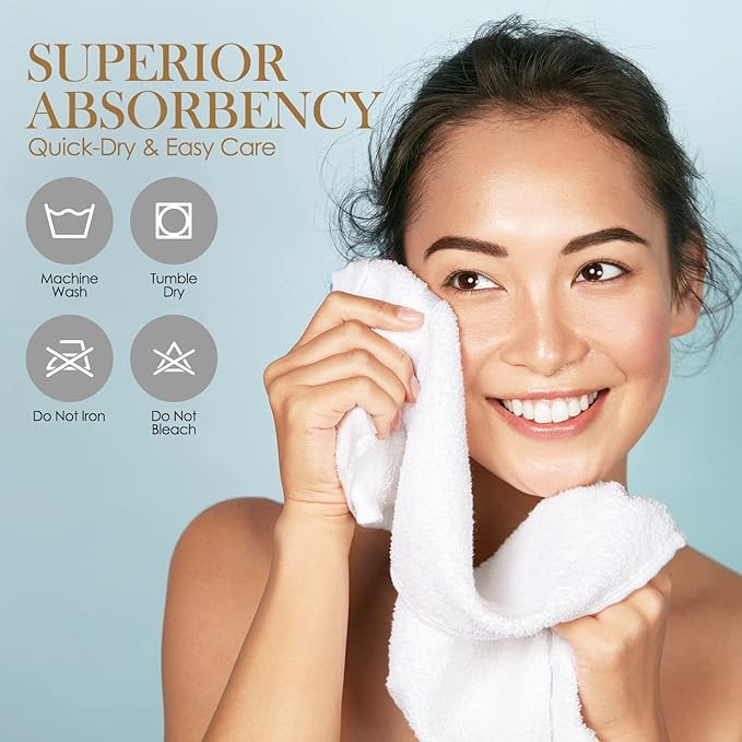 Elaine Karen White Wash Cloths for Your Face - 12 Pack Premium Cotton Washcloths - Hotel Spa Bathroom Face Towels - 13x13 Face-Cloth