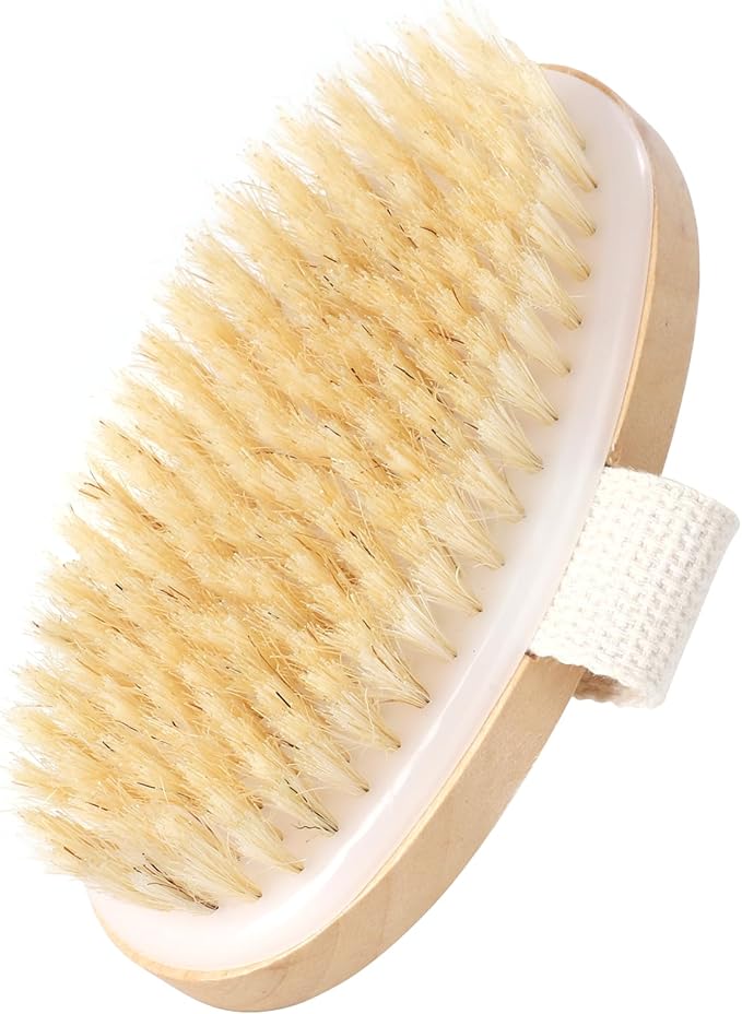 Dry Brushing Oval Brush, Soft-Bristled Bath Brush for Body, Wooden Exfoliating Shower Dry Brush for Smooth Skin, Circulation Improvement