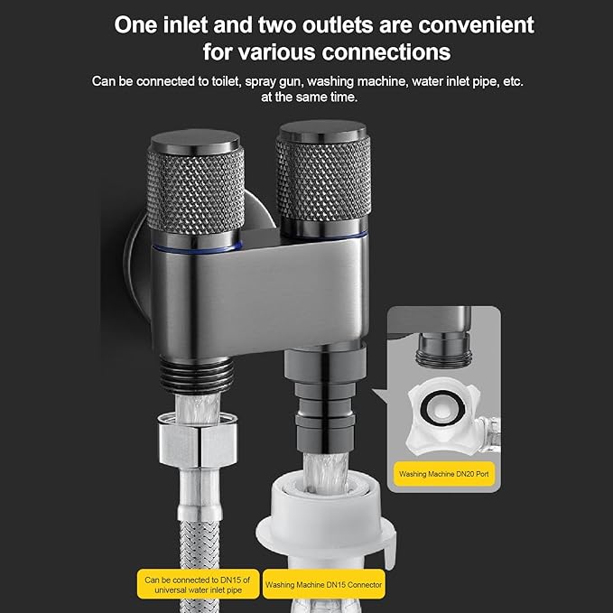 LiebeWH 1 In 2 Out Dual Control Valve G1/2in Male Thread Angle Stop Valve Toilet Bidet Sprayer Faucet Accessories for Washing Machine