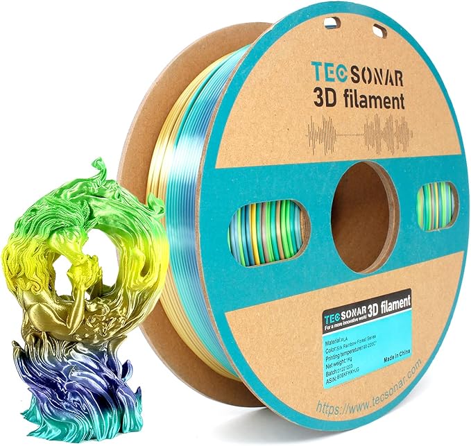 TECSONAR Silk Shiny Multicolor Rainbow PLA 3D Printer Filament 1.75mm, Dimensional Accuracy - 0.02mm, 1kg Spool (2.2lbs), Fit Most 3D Printer, Rainbow Forest Series PLA