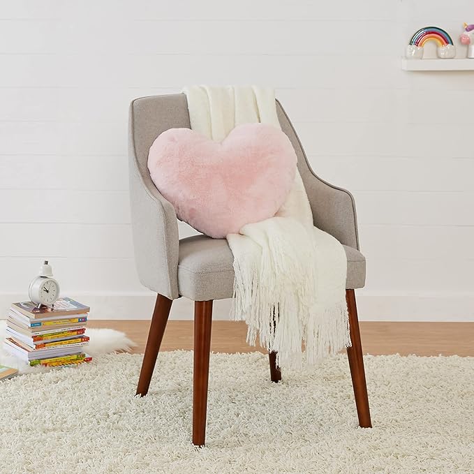 Basics Kids Pink Heart Pillow, Room Decor, 10.5 in x 4 in