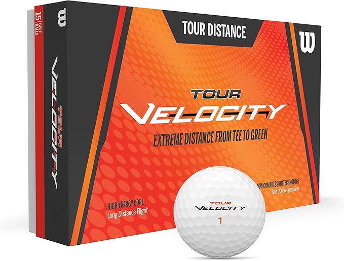 Wilson Golf Tour Velocity Distance, 15 Balls, White, Compression 70, Ionomer for Maximum Distance