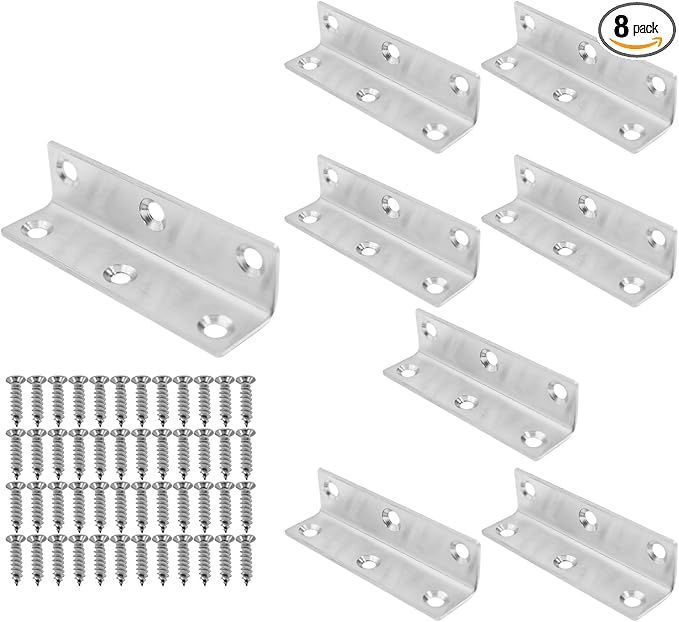 Stainless Steel Corner Brace,ULIFESTAR Heavy Duty L Brackets,Joint Fastener Brackets,Silver Shelf Bracket,Metal 90 Degree Angle Brackets for Wood Furniture,Shelves,Cabinet 80*20mm/3.15*0.79''8 PCS