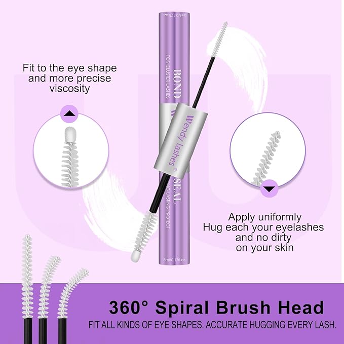 Lash Glue Bond and Seal for DIY: 1-Pcs, Wendy, 2 in 1, Strong & Flexible Hold, 5ml Clear-Bond, 5ml Clear-Seal