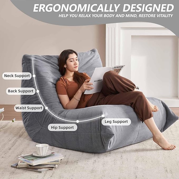 Modern Living Room, Adult Bean Bag Floor Sofa, Super Soft and Comfortable Memory Foam Lazy Sofa, Togo Recliner Furniture, Suitable for Balcony Bedroom Fireside Chair(Light Gray)