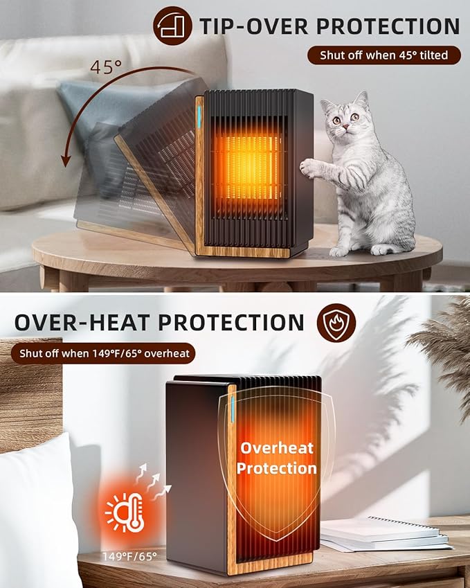 Space Heater,Small Space Heater,1200W PTC Ceramic Heater with 2 Modes,2-6h Timer,Tip-OverOverheat Protection,Fireproof Material,Fast Heating for Bathroom Office Desk Indoor