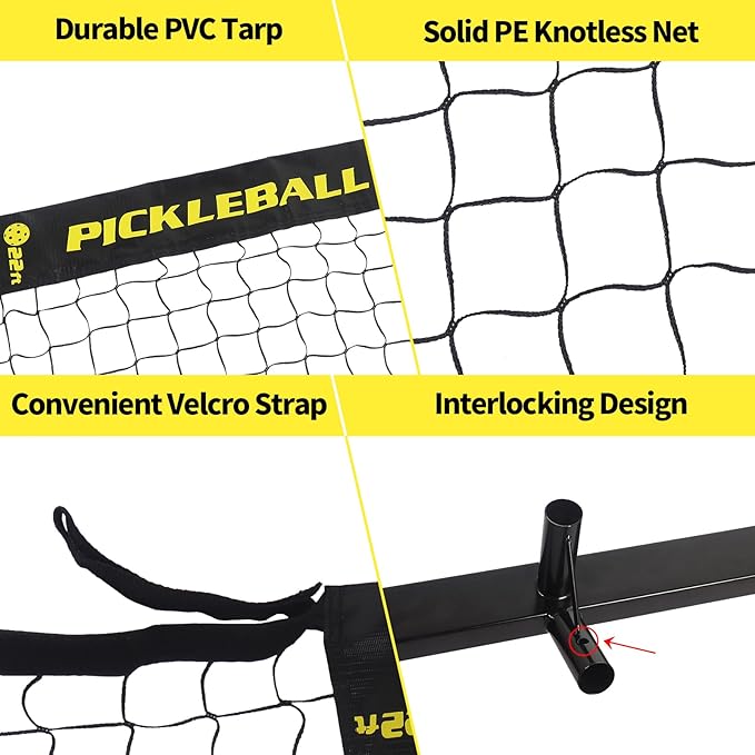 Movable Deluxe Heavy Duty Pickleball Net with Wheels,22 FT Regulation Size Including Carrying Bag,Sturdy Metal stand and upgraded PE Nets, perfectly straight, suitable for Indoor Outdoor