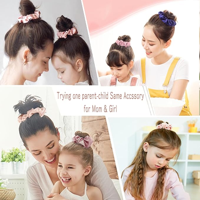 100% Pure Mulberry Silk Hair Scrunchies, 16 Momme Silk Scrunchies, Silk Hair Ties for Women Girls Curly Thick Thin Hair, 04 Pink (4 Count)