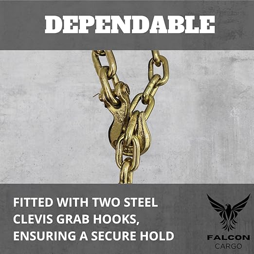 38" X 10' Grade 70 Transport Binder Chain - 6600LB WLL - Clevis Grab Hook, Tie-Down, Towing