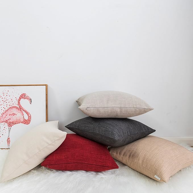 Jeanerlor Faux Lined Linen Decorative Throw Pillow Case 24x24 inch Cushion Sham for Teens/Adults Square (60 x 60 cm), Light Linen