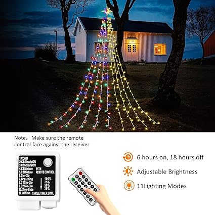 Christmas Decorations Star String Lights, 320 LEDs Outdoor Waterfall Tree Lights with 13" Topper Star, Plug in Waterproof Hanging Fairy Lights for Xmas New Year Holiday Party Yard Decor