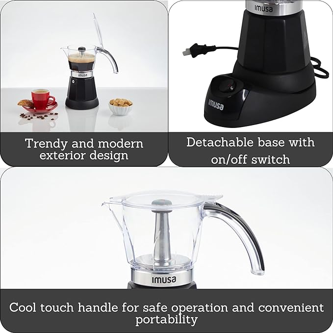 Imusa 6 or 3cup Electric Espresso Maker, Black