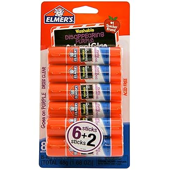 Elmer's Disappearing Purple School Glue Sticks, 0.21 oz Each, 8 Sticks per Pack (E1591)