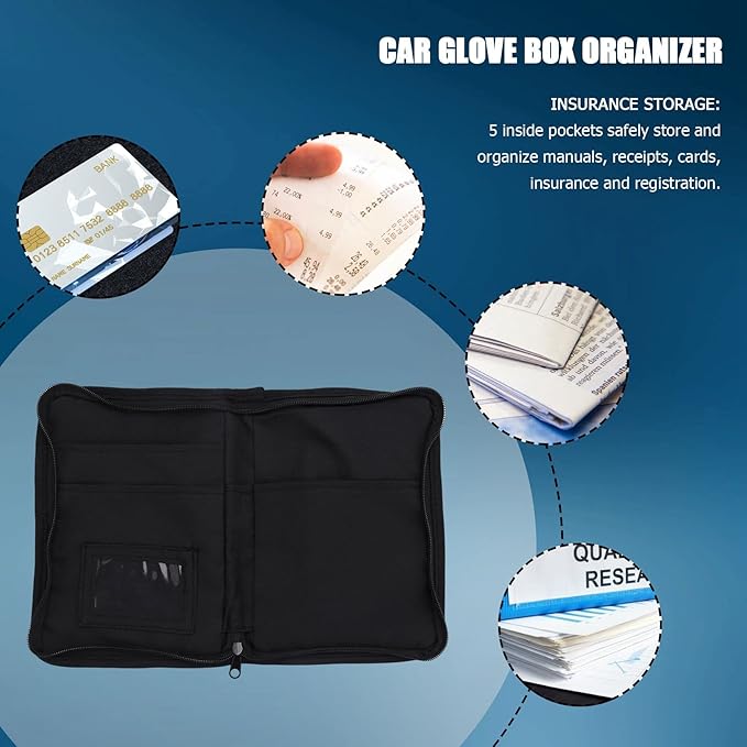 Universal Glove Box Organizer Storage Holder for Manuals Car Documents Glove Bag with Multi Pockets, Black, 500039075
