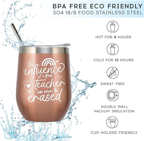 Teacher Appreciation Gifts Teacher Tumbler for Women Thank You Graduation Christmas Birthday Thanksgiving Gifts Stainless Steel Wine Tumbler Cup 12 oz