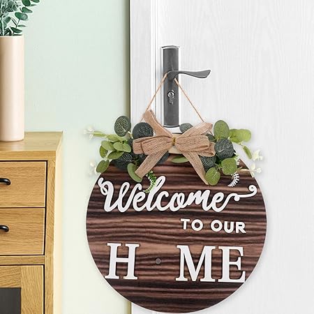 Garneck 1 Set Interchangeable Seasonal Welcome Sign Rustic Wood Welcome to Our Home Sign Wall Hanging Porch Decoration for Spring Summer Fall Holiday Decor, 29.50X29.50X0.90CM, Brown