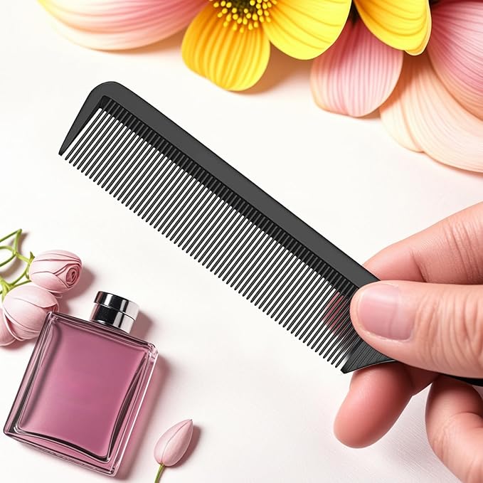 Rat Tail Comb Steel Pin Rat Tail Carbon Fiber Heat Resistant Teasing Combs with Stainless Steel Pintail