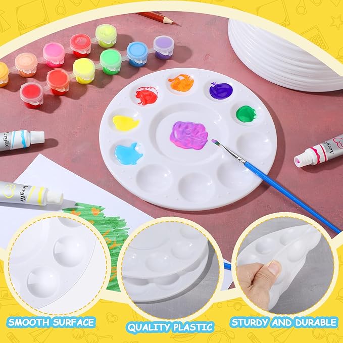 200 Pcs Paint Tray Palettes Plastic Round Paint Pallet White Washable Pallets Trays Holder for Students Adults Art Painting Class School Craft Project Supplies