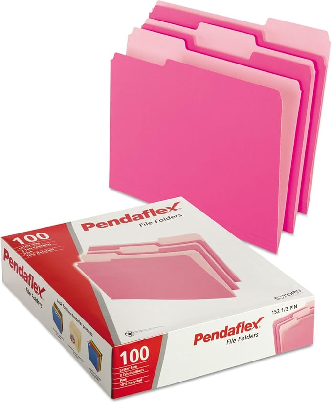 Pendaflex Two-Tone Color File Folders, Letter Size, 13 Cut, Pink, 100 Per box (152 13 PIN), 12 x 9.88 x 2.38 inches