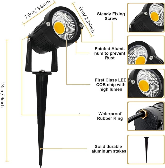 LED Landscape Lights Low Voltage Spotlights Lighting 5W 12V 24V Garden Pathway Lights for Indoors Outdoors Warm White Walls Trees Flags (2 Pack)