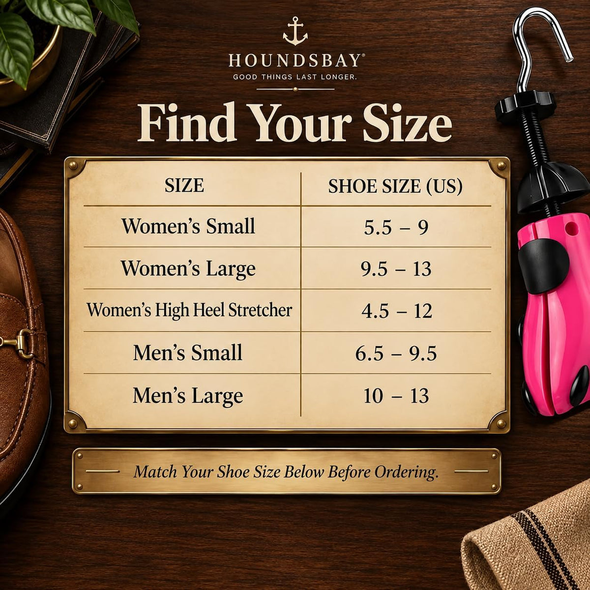 HOUNDSBAY Plastic & Wooden Shoe Stretchers - Adjustable Shoe Widener Expander for Men and Women (Does not include shoe horn)