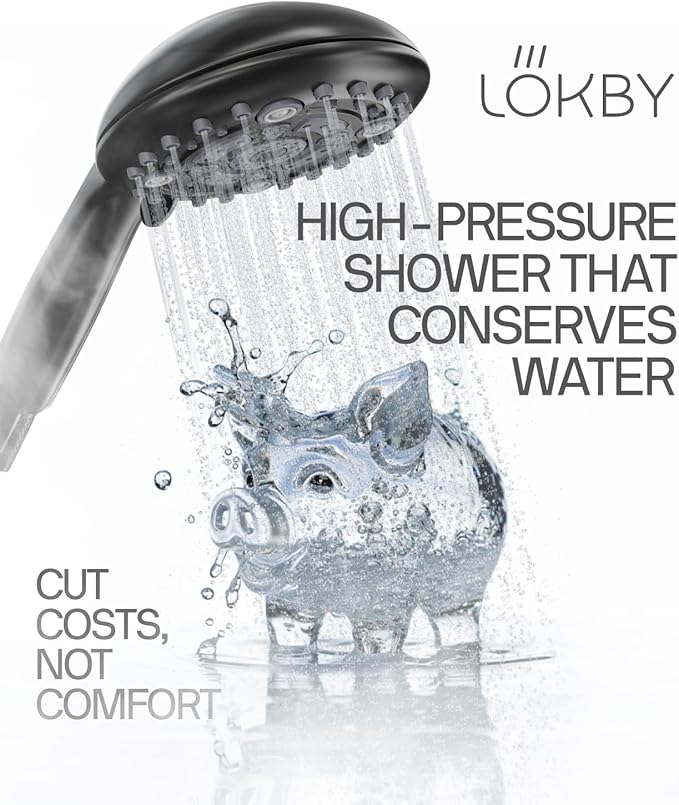 LOKBY High Pressure 6-Settings Shower Head with Handheld - 5'' Powerful Detachable Shower Head Set for low water pressure - 59'' Stainless Steel Hose - Tool-less 1-Min Installation - Black https://a.co/d/5SZ7hgo