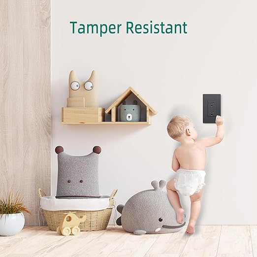 20A Heavy-Duty Duplex Receptacle, Wall Standard Electrical Outlet, Residential Grade, Tamper-Resistant, 2 Pole 3 Wire, Self-Grounding, Child Proof, UL Listed, Black, 9 Pack