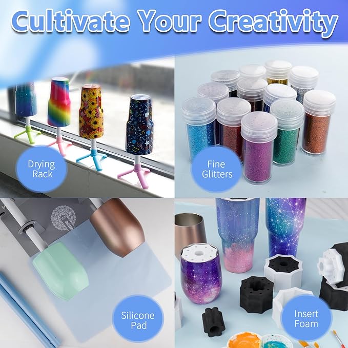 LFSUM Cup Turner for Crafts Tumbler,Tumbler Cup Spinner,Glitter Powder,Epoxy Resin kit for Tumblers for Beginners with Epoxy and Heat (2X-Cup-Silver)