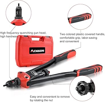 AOBEN 16" Rivet Nut Tool, Professional Hand Rivet Nut Setter Kit with 12 Interchangeable Metric SAE Mandrels, 145Pcs Rivnuts and Rugged Carrying Case