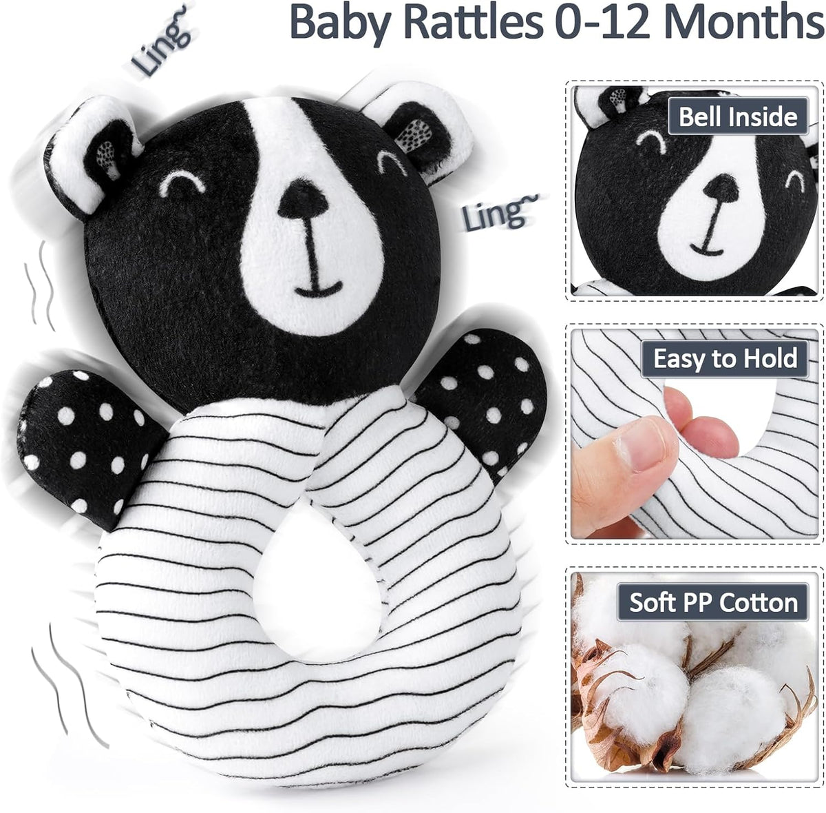 High Contrast Baby Toys for Newborn, Black and White Baby Sensory Toys with Car Seat Toys,Infant Toys with Black White Cards Book, Montessori Toys for Baby Gifts(Missing baby's vision & brain development )