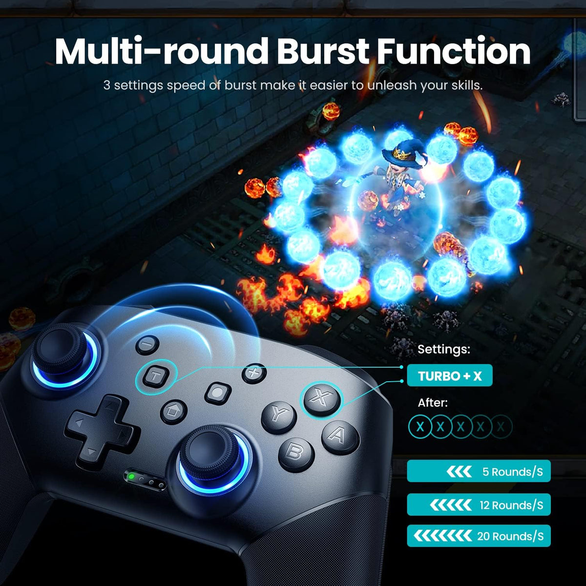 VOYEE Wireless Switch Controllers for Switch/Lite/OLED/PC, Pro Controller One-Key Pairing Gamepad with 9-Color RGB LEDs, 6-Axis Motion Control, Wake Up Function