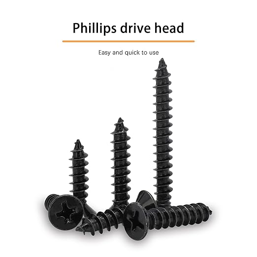 8 X 1 Black Screw,Flat Head Phillips Wood Screw, Electroplating Black Carbon Steel, 8 X 1-Inch, 100Pcs