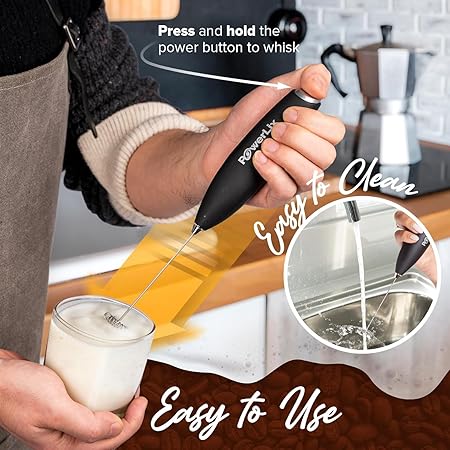 PowerLix Powerful Handheld Milk Frother With Stand Battery Operated Foam Maker Frother Wand For Coffee