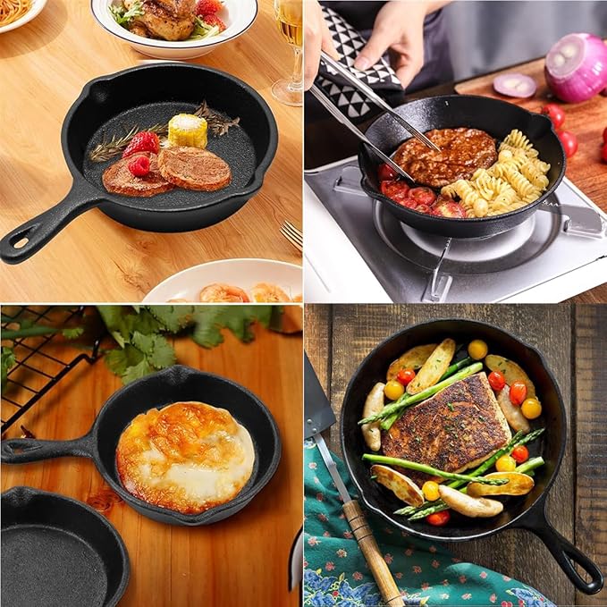 4 Inch Small Cast Iron Skillet, Pre Seasoned Mini Cast Iron Skillet, Camping Nonstick Frying Pan for Baked Brownie, Cookie, Egg Cakes Pan (Black)