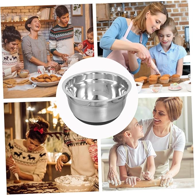 Stainless Steel Mixing Bowl with Base Non Slip Food Mixing Bowl for Cooking Baking and Kneading Dough Easy to Clean Multi Functional Kitchen Essential