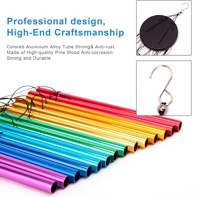 Wind Chimes Outdoor 14 Colorful Aluminum Alloy Tubes 28.3" Metal Wind Chimes Outdoor with Deep Tone Wind Chimes with Soothing Sound