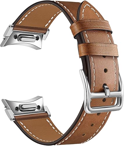 TRUMiRR One Click Band for Galaxy Watch 7 6 40mm 44mm, Genuine Leather Watchband No Gap Strap for Galaxy Watch 6 Classic 43mm 47mm / Watch 5 4