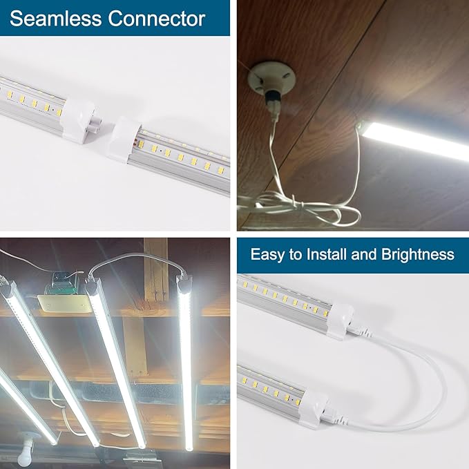 LED Shop Lights,4FT Led Shop Light 6500k Daylight 50W 7000LM.4 Foot Led Shop Lights Clear Cover Integrated V-Shape,Led Shop Lights for Workshop 4ft,Warehouse Commercial Bay Lighting(2-Pack)