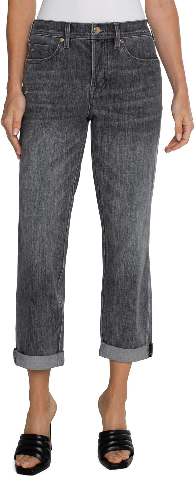 Liverpool Women's The Keeper Boyfriend Rolled Cuff Mid-Rise 4-Way Stretch Denim Jean 26"/29" in Park Drive