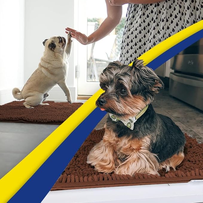 Muddy Mat Shown on TV Super Absorbent Microfiber Dog Door Mat for Muddy Paws, Non-Slip Washable Pet Rug, Quick Dry Chenille Entryway Carpet, Machine Washable Indoor Outdoor mat, Brown 30"x19"