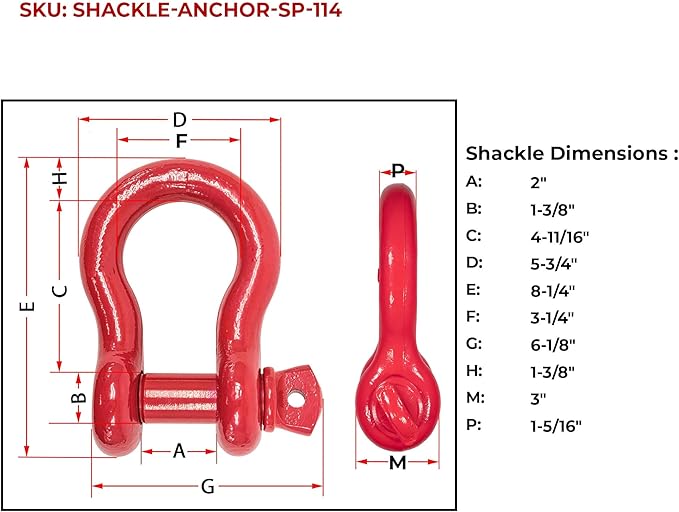 Mytee Products 1-1/4" Anchor Shackle Forged Carbon Steel w/Alloy Screw Pin Load Limit #12.0 Tons (24,000 lbs) |Double Rust Protection Heavy Duty D Ring Shackle for Towing, Rigging & Vehicle Recovery