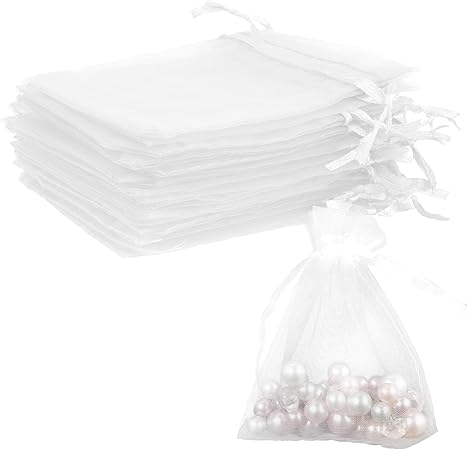 Organza Bags, White Organza Bags, 50Pcs, Sheer Organza Bags 3 x 4 inch, Jewelry Gift Bags, Party Favor Bags with Drawstring, Mesh Gift Pouches Mini Candy Bags for Wedding Christmas Party