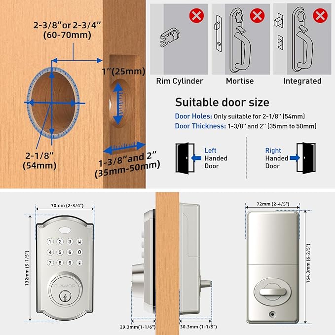 Keyless Entry Door Lock - Electronic Door Lock with Keypad, Smart Deadbolt Lock with Auto Lock, Security Waterproof Smart Lock, Easy to Install, Ideal for Front Door, Home Use, Apartment - ELAMOR M19