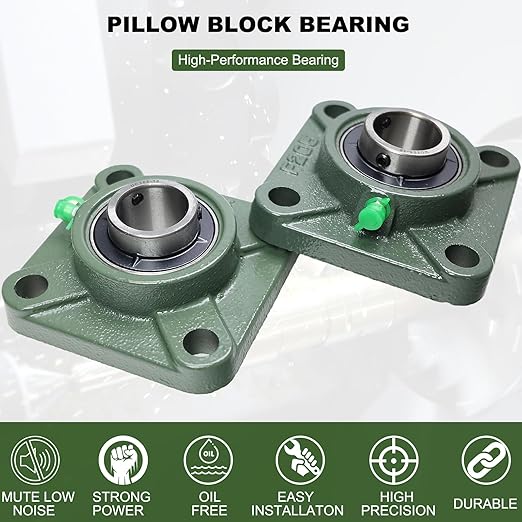 2 Pack UCF205-16 Pillow Block Bearing - Square Flange Mounted Pillow Block Bearings - Bearing Steel Bearings with 1" Bore - Self Alignment, Solid Cast Iron Base