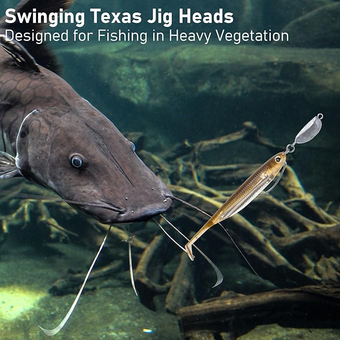 Dr.Fish 20 Pack Swimbait Jig, Texas Swinging Head Jig Weedless EWG Weighted Bass Fishing Hooks Walleye Freshwater 18oz-12oz