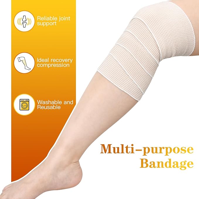 2 Pack 3" Premium Elastic Bandage Wrap, Reusable Hook and Loop Compression Wrap Bandage for Knees, Anks, Wrists, Legs, Body(2 Pack 3" Bandage)