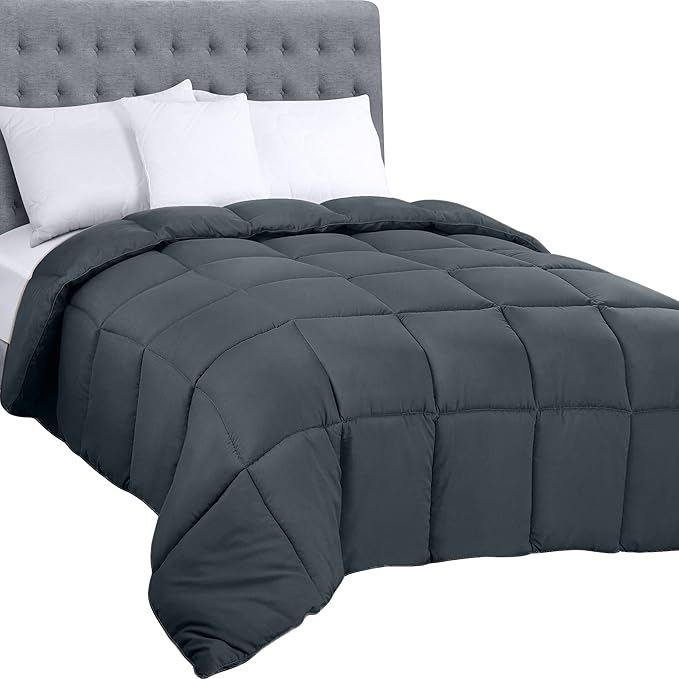 Utopia Bedding Comforters Queen Size, All Season Duvet Insert, Down Alternative Box Stitched Bed Comforter with Corner Tabs, Machine Washable (Grey)